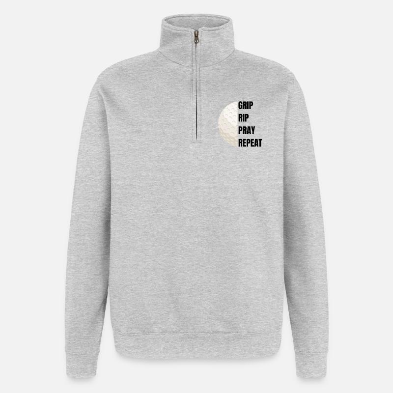 Grip Rip Pray Repeat – Golfslogan - Quarter-Zip-Sweatshirt - Grau meliert