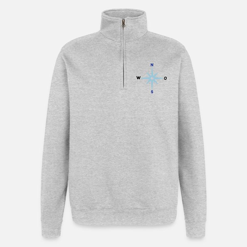 Kompass Himmelsrichtungen Sternkompass maritim - Quarter-Zip-Sweatshirt - Grau meliert