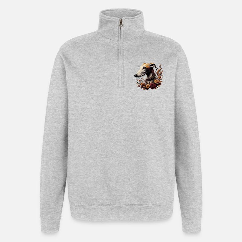 Greyhoundkopf Herbstrosenkranz - Quarter-Zip-Sweatshirt - Grau meliert