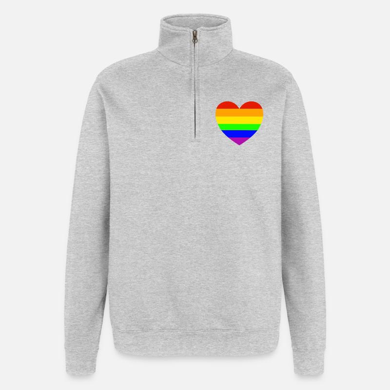 Regenbogenherz Pride Design - Quarter-Zip-Sweatshirt - Grau meliert