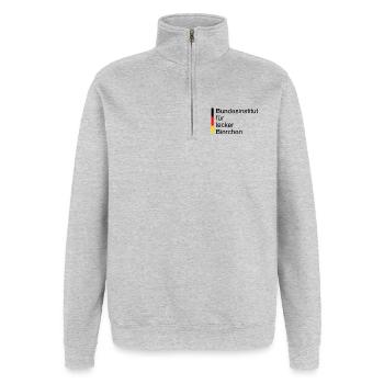 Institut fédéral des bières délicieuses - Sweat à zip 1/4 - gris chiné - Devant - AI Model Female 172 light (172cm) & AI Model Male 178 dark (178cm)