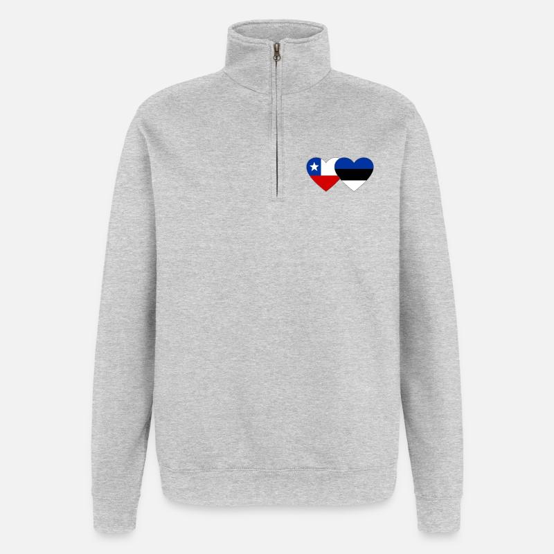 Chile_Litauen_Flagge_Herz - Sweat à zip 1/4 - gris chiné