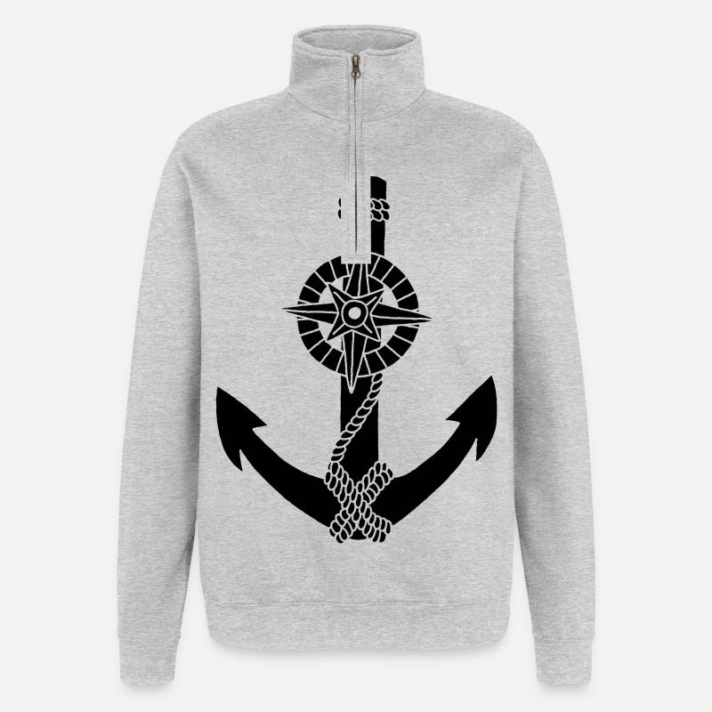 Schwarzer Ankerkompass - Quarter-Zip-Sweatshirt - Grau meliert