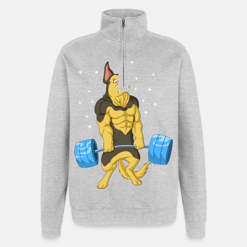 Deutscher Schäferhund Gewichtheben - Quarter-Zip-Sweatshirt - Grau meliert
