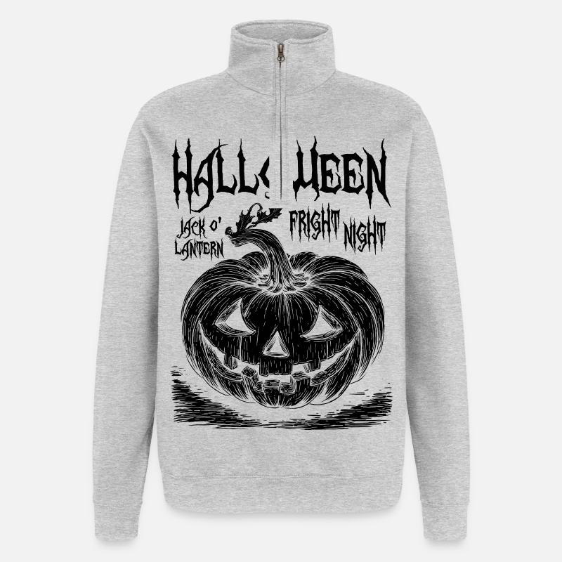 Halloween Jack O’Lantern Noir Design - Sweat à zip 1/4 - gris chiné
