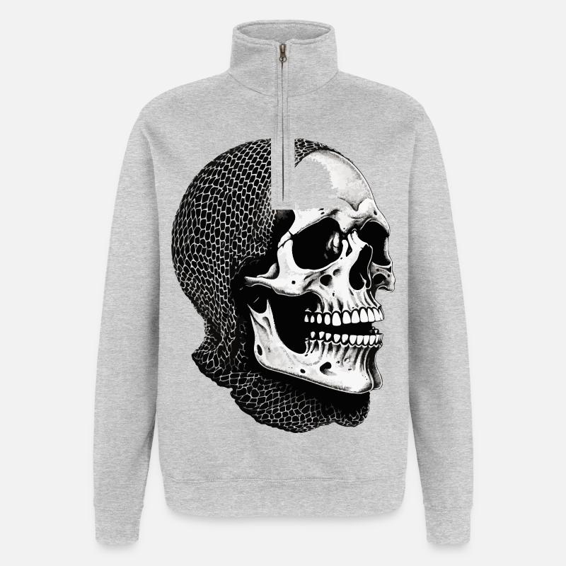 Crâne dans une écharpe en filet - Sweat à zip 1/4 - gris chiné