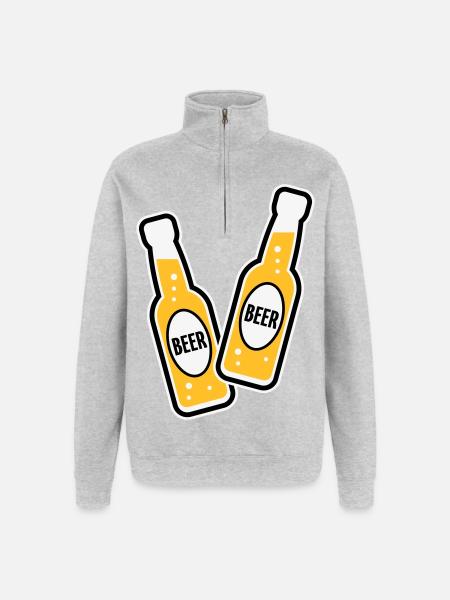 2 Bierflaschen (Bier / POS 3C) - Quarter-Zip-Sweatshirt - Grau meliert