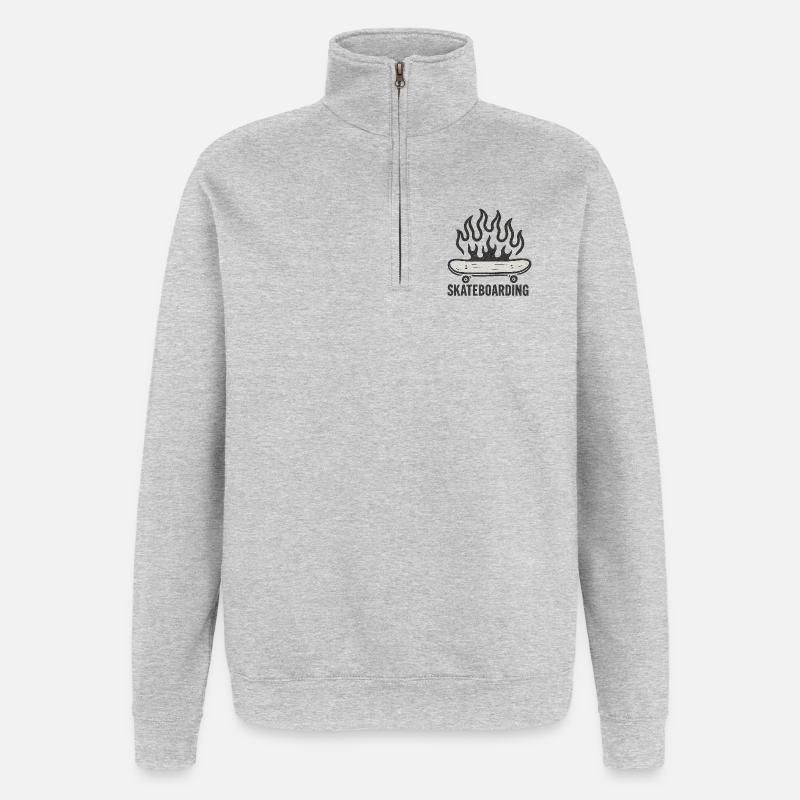 flammes planche à roulettes illustration - Sweat à zip 1/4 - gris chiné