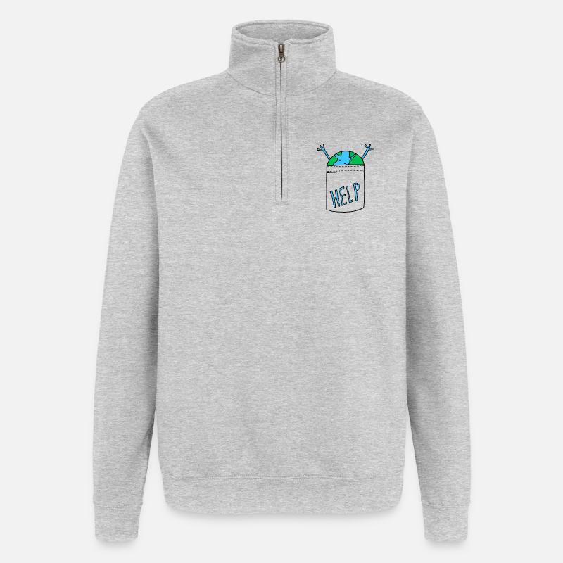Erde Welt Brusttasche Hemd Klima Help - Quarter-Zip-Sweatshirt - Grau meliert