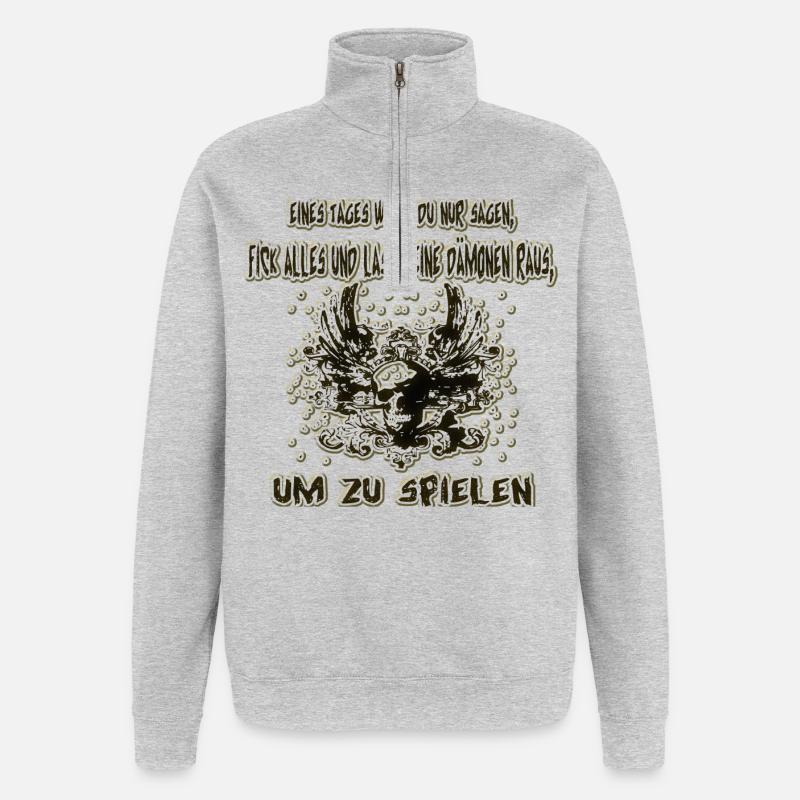 Dämon raus lassen - Quarter-Zip-Sweatshirt - Grau meliert