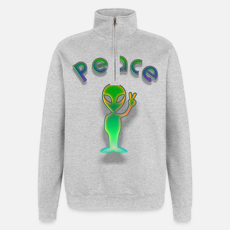 Peace Alien - Quarter-Zip-Sweatshirt - Grau meliert
