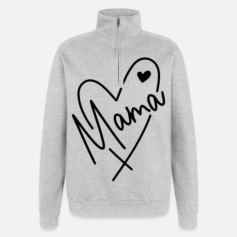 Mama Herz  - Quarter-Zip-Sweatshirt - Grau meliert