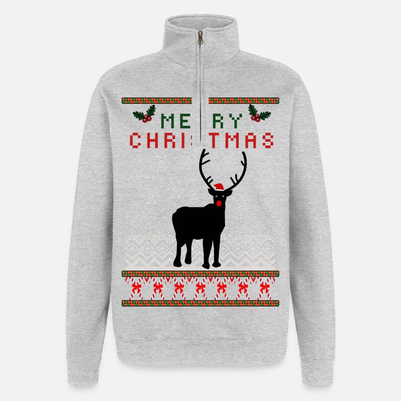 Christmas Knitting Pattern Reindeer - Quarter-Zip Sweatshirt - heather grey