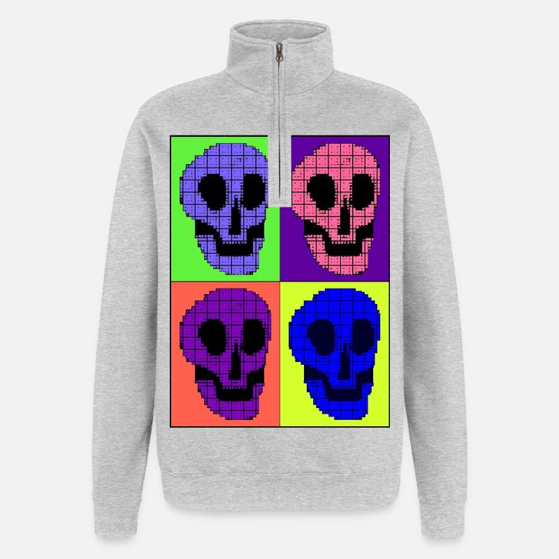 Vier bunte Totenköpfe - Quarter-Zip-Sweatshirt - Grau meliert