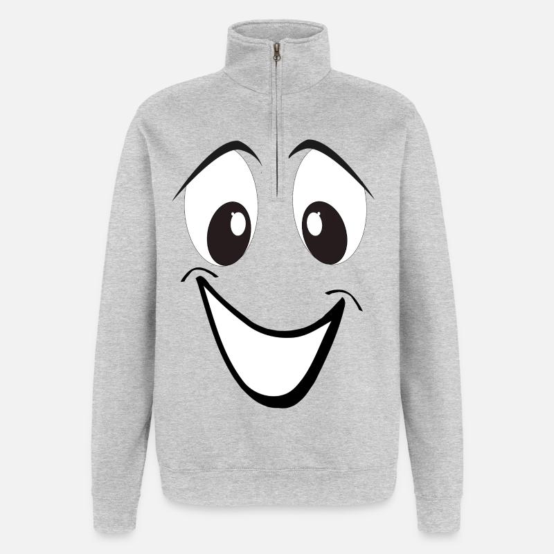 Visage de dessin animé souriant - Sweat à zip 1/4 - gris chiné