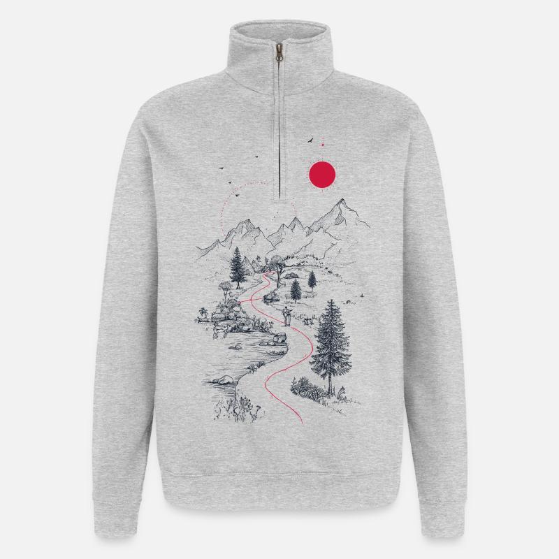 Red trail through mountain landscape - Quarter-Zip Sweatshirt - heather grey
