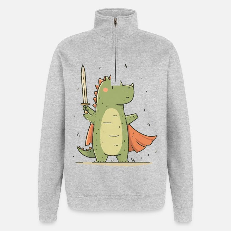 Kleiner Dino Ritter - Quarter-Zip-Sweatshirt - Grau meliert