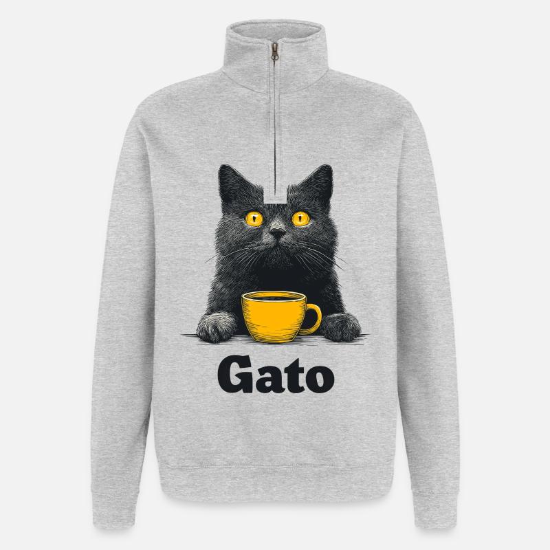 Gato Kaffee Blick Katze - Quarter-Zip-Sweatshirt - Grau meliert