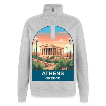 Athens Greece Vintage Travel Poster Art - Quarter-Zip Sweatshirt - heather grey - Front - AI Model Female 172 light (172cm) & AI Model Male 178 dark (178cm)