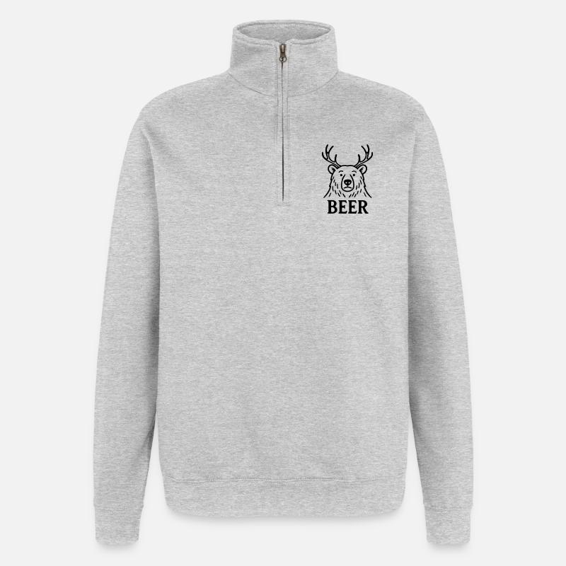 Der Bier-Hirsch-Bär - Quarter-Zip-Sweatshirt - Grau meliert