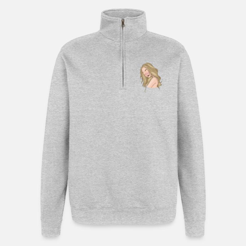 blondes Mädchen - Quarter-Zip-Sweatshirt - Grau meliert