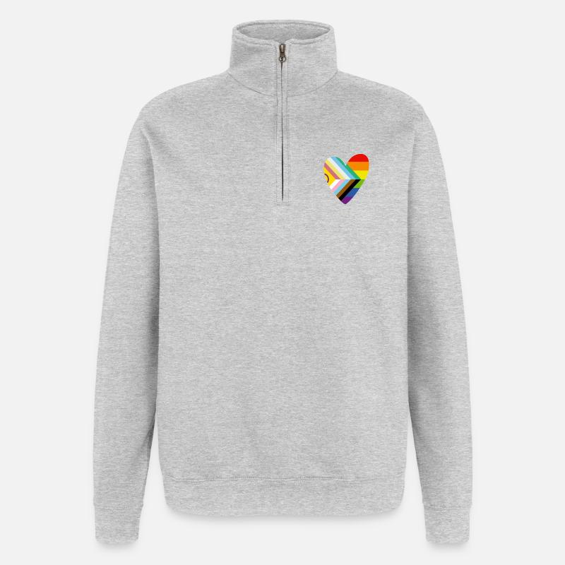 🌈 Cœur – Drapeau Progrès, Fierté & Handicap - Sweat à zip 1/4 - gris chiné