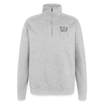Poche de poitrine de clé - Sweat à zip 1/4 - gris chiné - Devant - AI Model Female 172 light (172cm) & AI Model Male 178 dark (178cm)