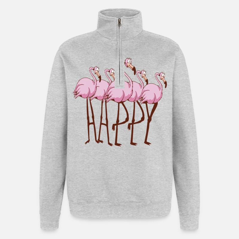 Flamingos - Quarter-Zip-Sweatshirt - Grau meliert