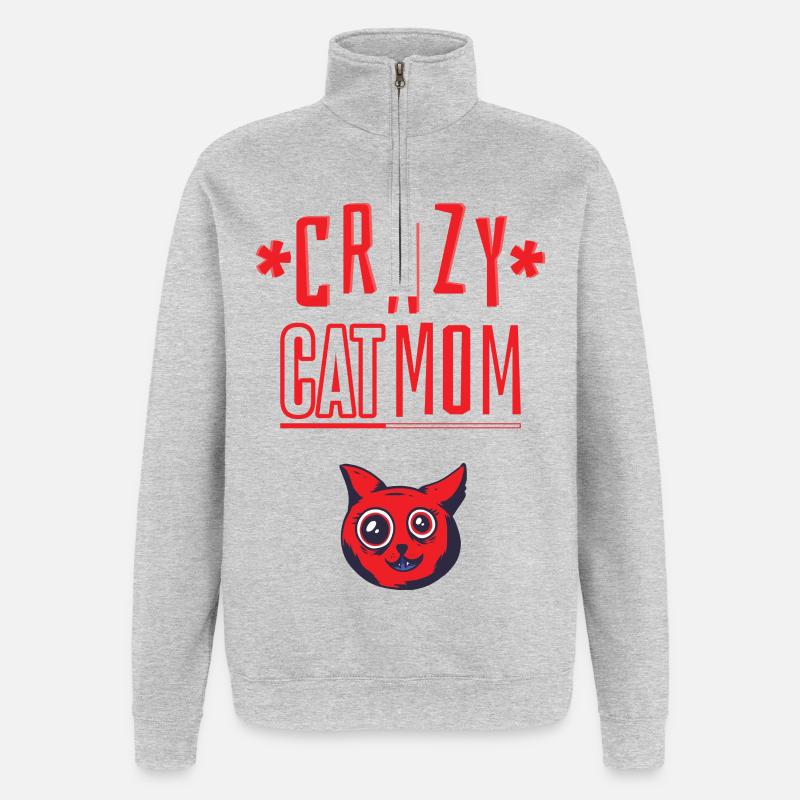 Katzenmama verrückt - Quarter-Zip-Sweatshirt - Grau meliert
