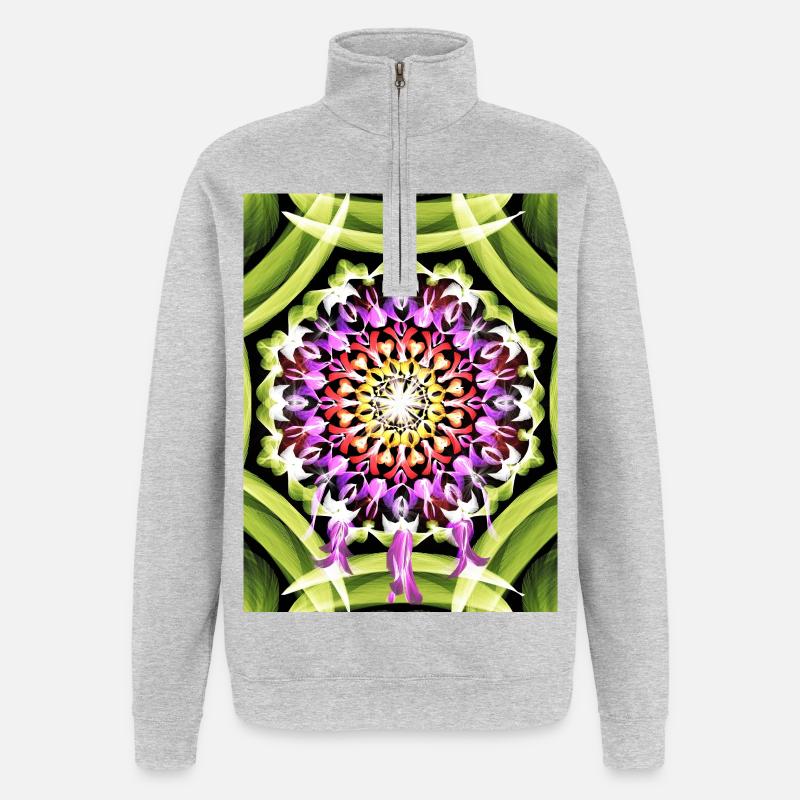 Traumfänger Blütenmandala - Quarter-Zip-Sweatshirt - Grau meliert