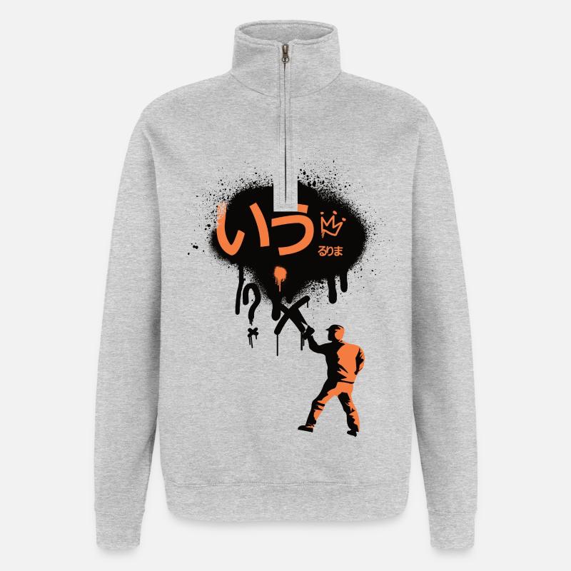 Abstrakt Sprayer Logo - Quarter-Zip-Sweatshirt - Grau meliert