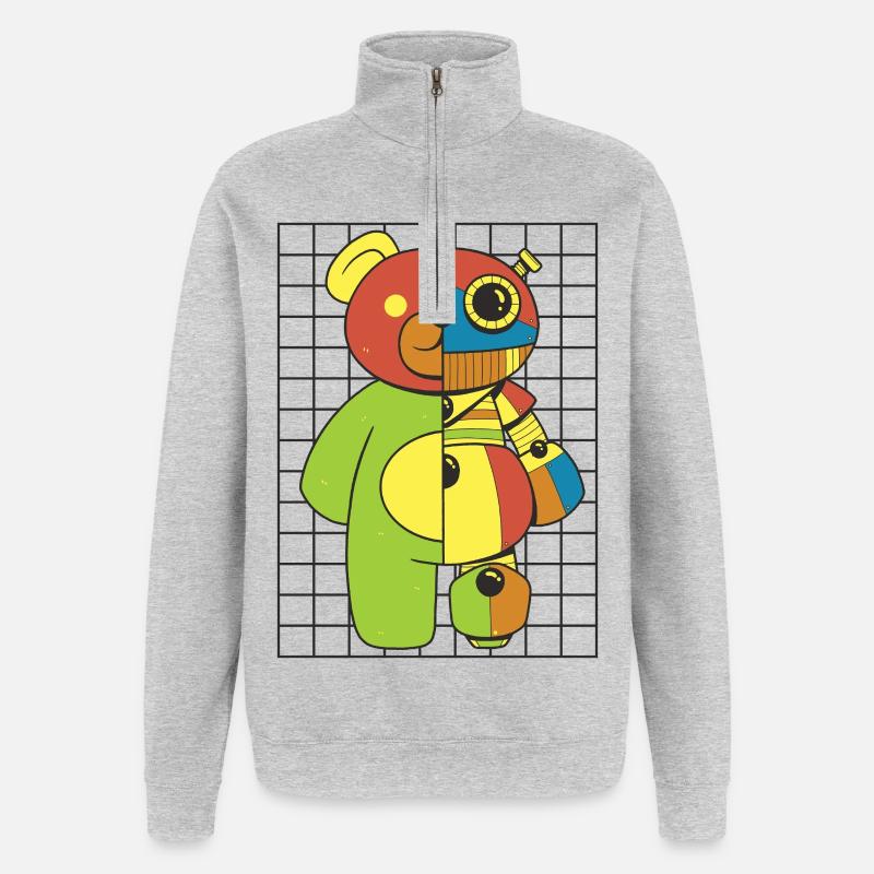 Teddybär, Roboter - Quarter-Zip-Sweatshirt - Grau meliert