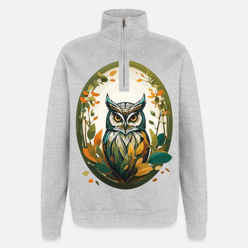 Eule - Quarter-Zip-Sweatshirt - Grau meliert