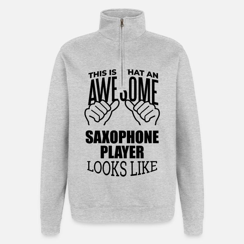 Saxophon - Quarter-Zip-Sweatshirt - Grau meliert