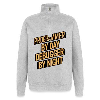 Programmer by Day, Debugger by Night - Quarter-Zip-Sweatshirt - Grau meliert - Vorne - AI Model Female 172 light (172cm) & AI Model Male 178 dark (178cm)