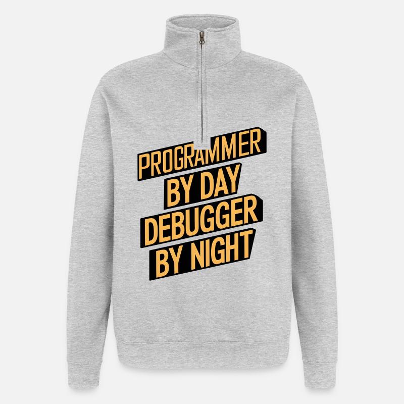 Programmeur le jour, débogueur la nuit - Sweat à zip 1/4 - gris chiné
