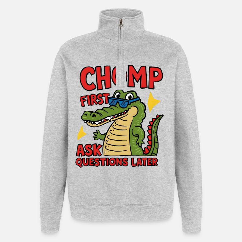 Chomp First, Ask Questions Later - Quarter-Zip Sweatshirt - heather grey