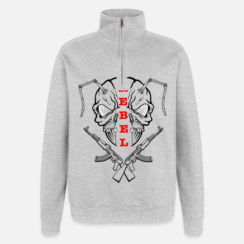 « REBEL EYES - Expression intrépide » - Sweat à zip 1/4 - gris chiné