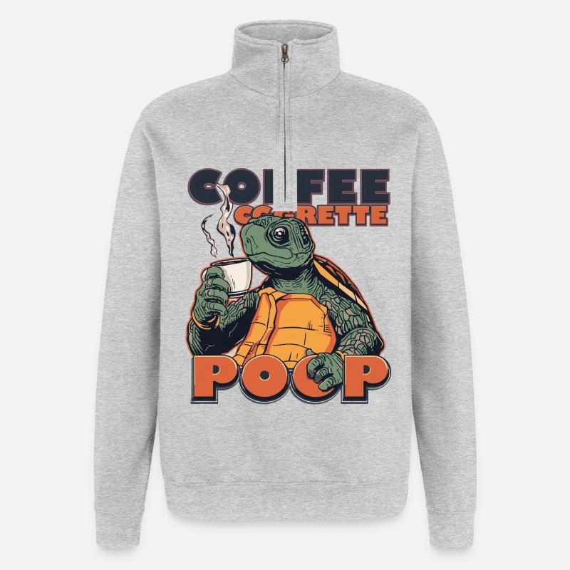 Lizard Schildkröte Kaffee Kippe Gaffel Zigarette - Quarter-Zip-Sweatshirt - Grau meliert