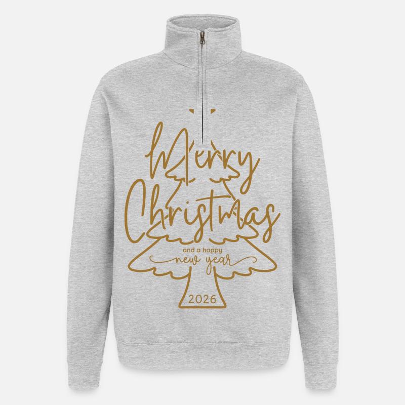 Joyeux Noël et Bonne Année 2026 - Sweat à zip 1/4 - gris chiné