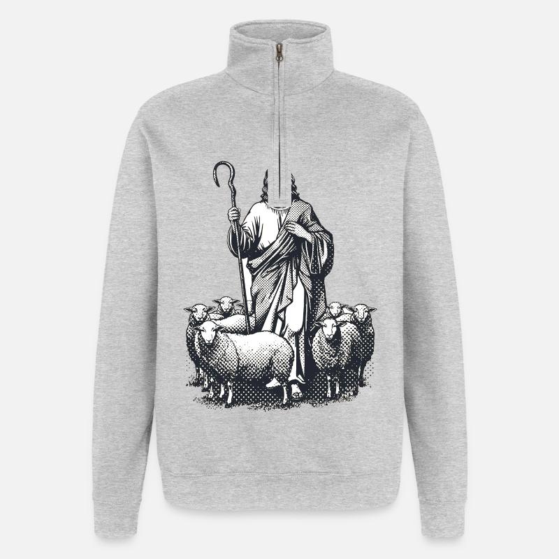 Hirte Jesus mit der Herde - Quarter-Zip-Sweatshirt - Grau meliert