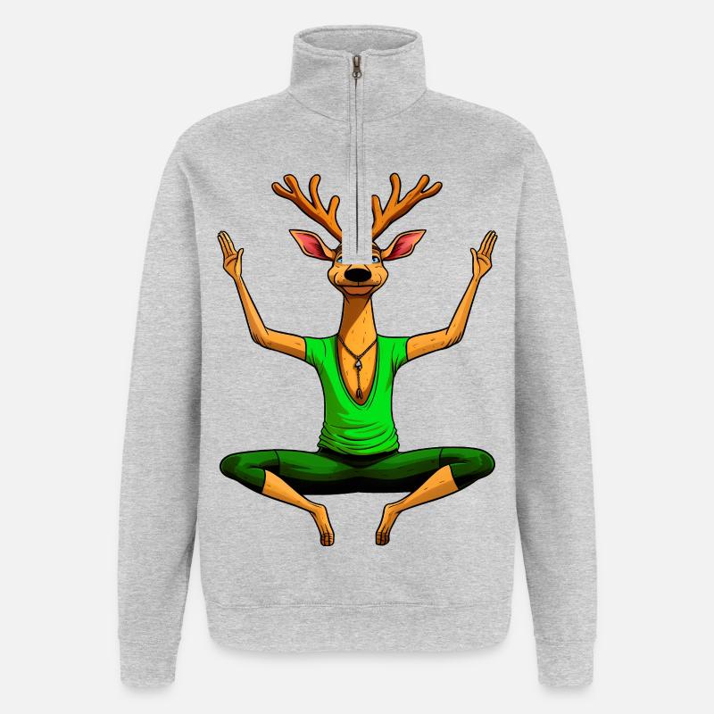 Yoga Hirsche - Quarter-Zip-Sweatshirt - Grau meliert