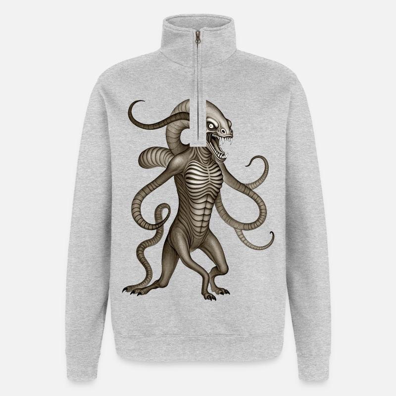 BUG #7 - dark hell - Sweat à zip 1/4 - gris chiné