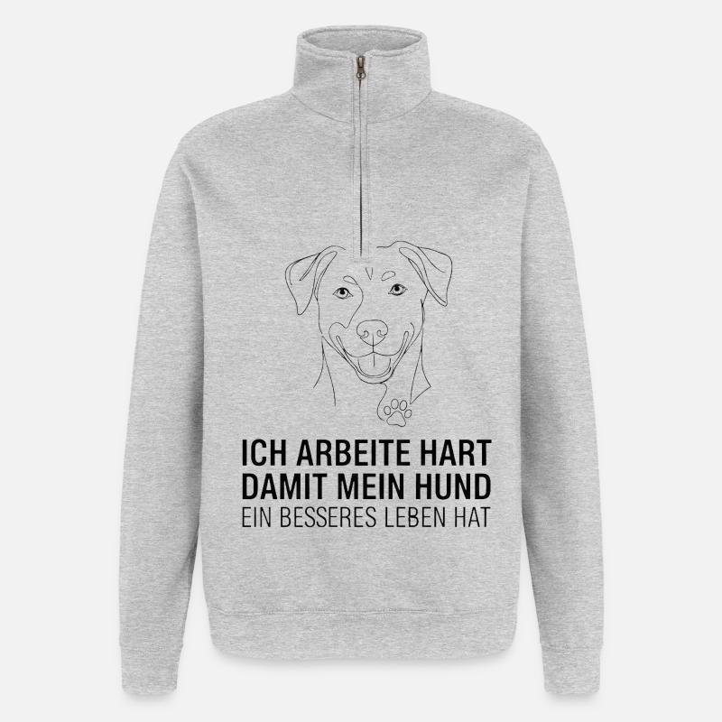 Je travaille dur pour mon chien - Sweat à zip 1/4 - gris chiné