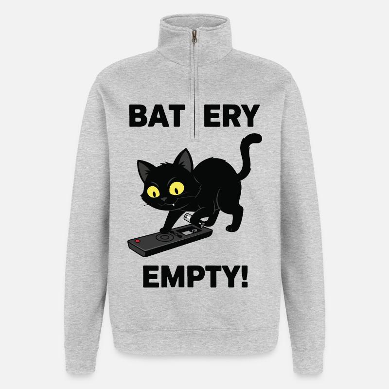 Battery Empty Chat Télécommande Humour - Sweat à zip 1/4 - gris chiné