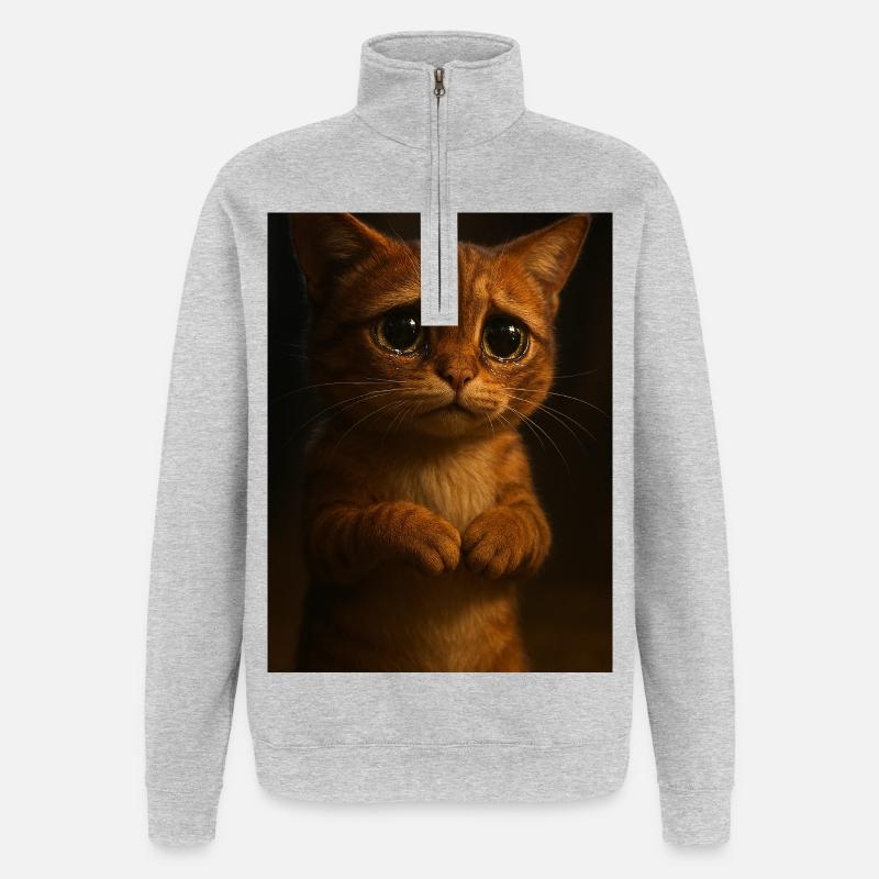 Mignon chaton - Sweat à zip 1/4 - gris chiné