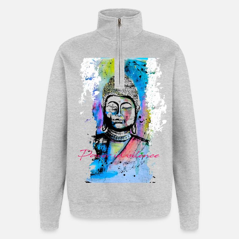 Puissance silencieuse du Bouddha - Sweat à zip 1/4 - gris chiné