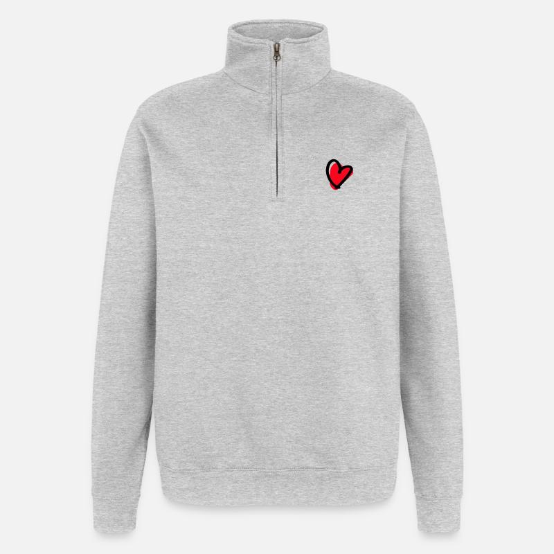 Herz - Quarter-Zip-Sweatshirt - Grau meliert