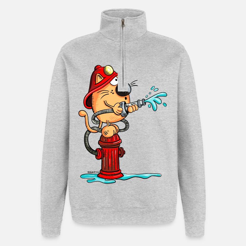 Pompier Chat - Sweat à zip 1/4 - gris chiné