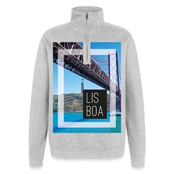 Lissabon LISBOA - Ponte de 25 Abril - Quarter-Zip-Sweatshirt - Grau meliert - Vorne - AI Model Female 172 light (172cm) & AI Model Male 178 dark (178cm)